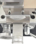 Close-up view of Compact Metal Bench Lathe Featuring A Beefy 8X16 Inch Bed And Mt5 Taper powered by a 900W motor.