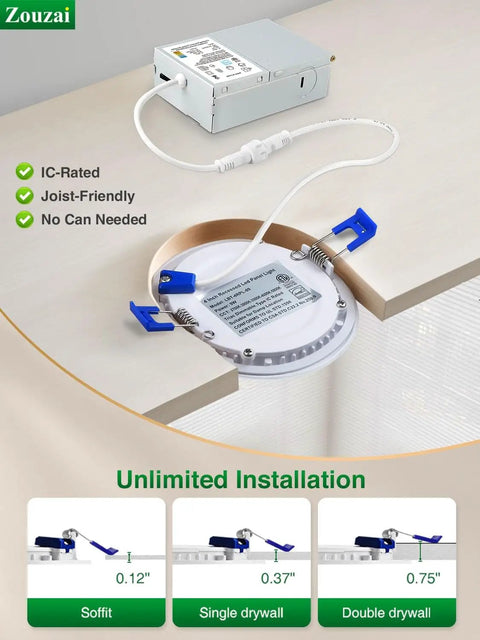 Dang Good Value 12 Pack 4 Inch Led Recessed Ceiling Lights Dimmable Downlights 9W Beats 60W 5Cct Flex installation features and measurements.