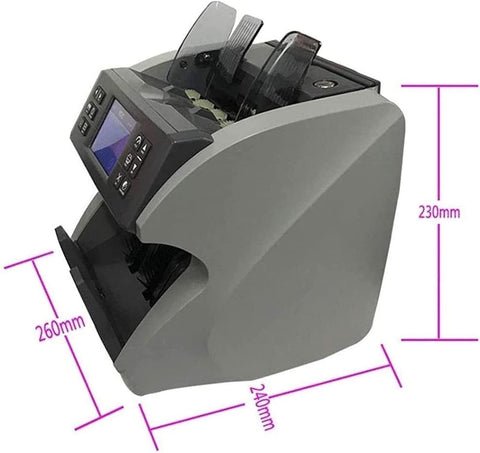 Robust Money Counter Machine With Smooth Antifake Scanner For Fast Mixed Bill Sorting And No Sweat Silent Operation, front view.