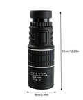High Power 30x52 Monocular Telescope With Pocket Size shown vertically, black with adjustable focusing knob and measurement markings.
