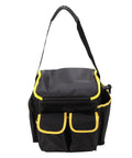 Heavy Duty Oxford Tool Organizer Bag With Removable Divider And Nonslip Rubber Feet Built Like A Tank For Tradesmen And Diy Crew Portable 20 Liter Carry Tote front view with adjustable shoulder strap