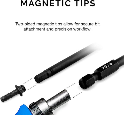 Hex Drill Bit Set, Eleven Piece Allen Wrench Bits With Magnetic, showing dual-sided magnetic tip and laser-etched size detail.