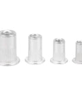 Genuine Aluminum Rivet Nut Kit Featuring 200 Piece Assorted M3 And M6 Threaded Blind Fasteners - four sizes of aluminum blind fasteners