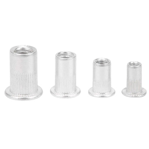 Genuine Aluminum Rivet Nut Kit Featuring 200 Piece Assorted M3 And M6 Threaded Blind Fasteners - four sizes of aluminum blind fasteners