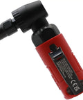 Slick Handheld Angle Die Grinder Built Different With 0.3 HP Motor Racking Up 18000 RPM in red 5 inch chassis with angled head.