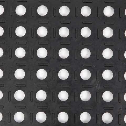 Heavy Duty Commercial Rubber Floor Mat Featuring Hexagonal Drainage Cutouts For Garage And Shop Kick Ass Non Slip Oil Grease Resistant Tough As Nails Level close-up of drainage holes.