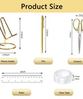 Gold Office Desk Kit 13 In 1 With Stapler Tape Dispenser Pen Holder Scissors Size Guide - phone holder, pen, scissors, ruler, tape