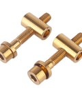 Hella Durable Grade Five Titanium M5x30mm Bolts With Smooth Flat Washers And Secure Hex Nuts Offering Badass Strength And Lightweight Performance For Cycling Seatposts In Shiny Gold.