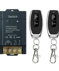 Beefy Wireless Remote Switch For Home, Farm And Workshop Lighting And Appliances, 433MHz Receiver, 110V To 240V, 30A Load, Includes 2 Transmitters, Easy Setup, Stable Control For Lights, Pumps, Irrigation And More. showing switch device with 2 remote control units