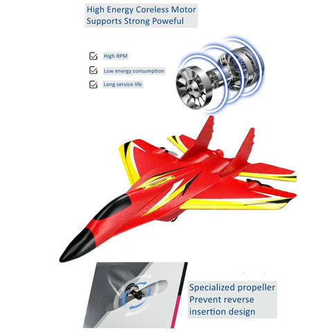 Ready To Fly Foam RC Airplane For Kids And Adults, No Assembly Required, 2 Channel Gyro RC Plane With Easy Handling, RTF Aircraft For Beginners, showcasing motor details.