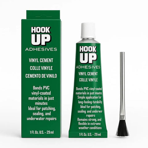 Vinyl Cement Adhesive for Waterproof, Heavy-Duty Fast-Drying Repairs on Pools, Inflatables, PVC, and more, 1 oz tube with brush