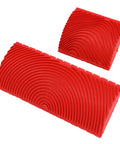 Two Piece Wood Grain Roller Kit For Faux Finish Painting And Home Wall Decor featuring two red rubber texture stamps.