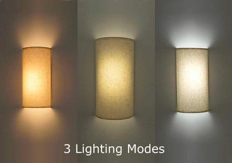 Fabric Wall Sconce Lighting 11.8 Inch Tall Two Pack With Remote No Fuss 3 Color Modes Natural White Cold White Warm shown