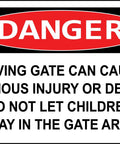 Danger message on Moving Gate Hazard Metal Sign 8x12 Inch Durable Industrial Facility Safety Warning For Doors Walls Fences And Gates Highly Visible