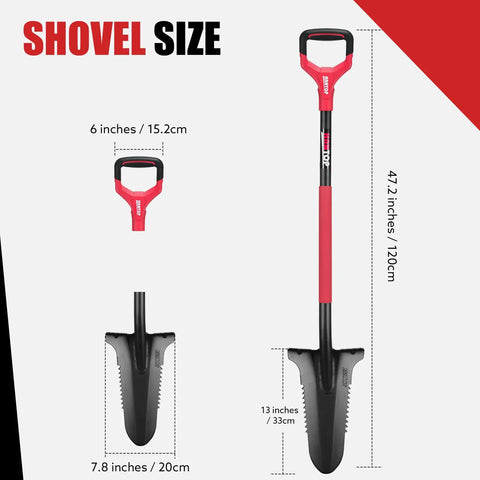 Drain Spade Garden Shovel With Root Saw And Ergonomic Oval Steel Handle For Digging Trenching And Cutting Roots 47.2 Inch Long