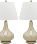 Taupe Gourd Glass Table Lamps Set Of 2 With White Cotton Shades For Living Room Bedroom Home Office Modern Contemporary Lighting 24 Inch LED Bulbs Included