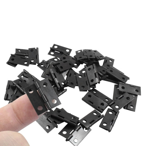Black Mini Hinges Set 50 Pcs With 200 Tiny Screws For DIY Crafts Jewelry Box Dollhouse Picture Frame 18x15mm Small Hinges