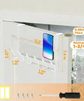 Peasulin over-the-door hook rack with 12 white hooks for towels and coats.