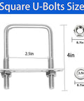 Square U Bolts Kit 2-1/2 Inch Stainless Steel With Plates Nuts And Flat Washers M10 shown with dimensions