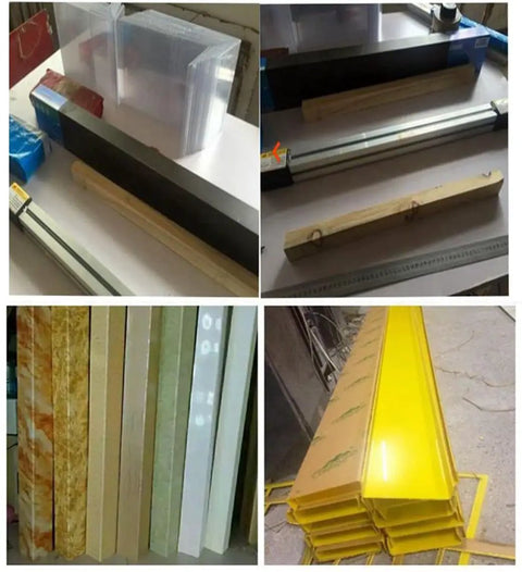 110V Acrylic Bending Machine for Plastic Sheets and PVC with Adjustable Thermostat and multiple plastic sheets displayed