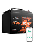 12V 50Ah LiFePO4 Trolling Motor Battery With Bluetooth shown with smartphone app display