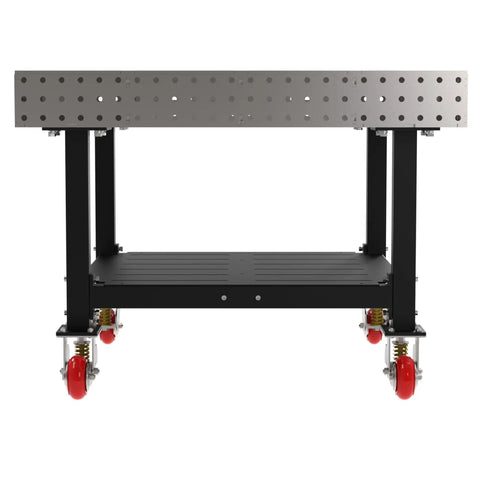 Shop Tough Mobile Welding Table 48 Inch Heavy Duty Work Bench featuring precision hole grid and smooth rolling locking casters.