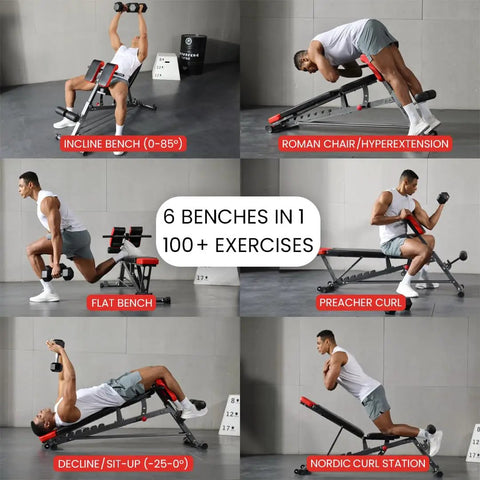 All-In-One Weight Bench For Full-Body Home Gym With Hyper Back Extension, Roman Chair, Adjustable Sit-Up Bench setup options