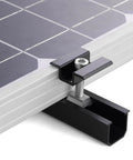 Close-up of mounting clamp on Beefy 4 Panel Side By Side Roof Mount Kit For Shingle Or Metal Roof With Hardware Heavy Duty Aluminum Rails