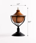 Copper tabletop torch from 4 In 1 Outdoor Mosquito Torch Set With Tabletop Stands Deck Mounts And Ground Stakes In Copper Great For Tiki Parties Use With Citronella Or Regular Torch Oil Easy Setup Backyard Vibe, 4.5x8.5 inches.