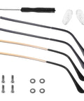 Universal Glasses Repair Kit With Screws And Two Pairs Of Replacement Arms For Broken Specs Featuring Durable TR90 Anti Slip Ear Grips That Keep Your Frames Snug And Deliver A Quick Hassle Free Fit Always. Includes black and gold TR90 arms and screws.