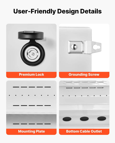 Badass Outdoor Electrical Junction Box Cold Rolled Steel Ip65 Waterproof Weather Ready Enclosure With Thermostat And Fan Cooling Hinged Door Rain Hood Wall Pole Mount 20 X 16 X 8 Inches Heavy Duty user-friendly design premium lock grounding screw and mounting plate details.