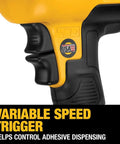 Variable speed trigger on Cordless 20V Caulking Gun With Variable Speed Trigger And Flow Dial, 10 Oz Capacity, Anti Drip Auto Retracting Plunger