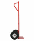 Side view of Heavy Duty Hand Truck Alloy Steel Red 800 Lb Capacity 10 Inch Pneumatic Tires Durable Tubular Frame