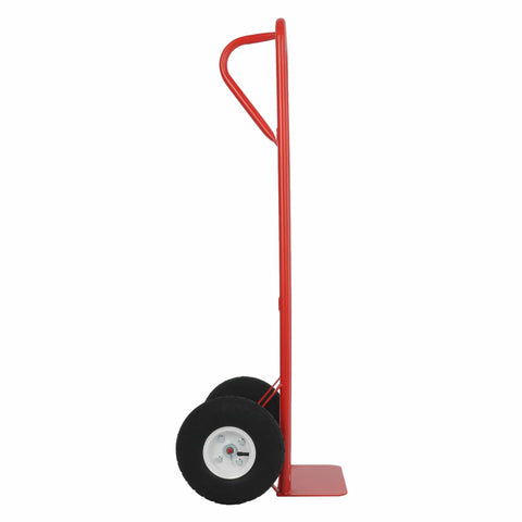 Side view of Heavy Duty Hand Truck Alloy Steel Red 800 Lb Capacity 10 Inch Pneumatic Tires Durable Tubular Frame
