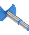 Forstner drill bit, 45mm tungsten carbide wood hole cutter with blue shank, front view