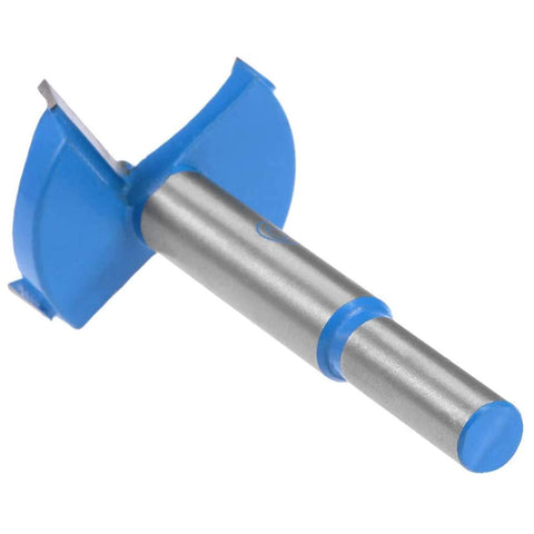 Forstner drill bit, 45mm tungsten carbide wood hole cutter with blue shank, front view