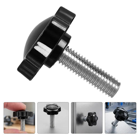Pro Grade M6x25mm Star Knob With Male Threaded Stud, Anti Slip Grip, Plastic And Carbon Steel Clamping Knob For Industrial Use And Control Panels, Secure Grip For Quick Adjustments, 50 Pack black star knob with threaded stud, side view