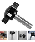 50 Piece Set Threaded Clamping Knob Star Handle With Male Thread For Heavy Duty Industrial Use Black Plastic And Carbon Steel, close-up side view