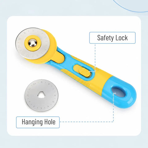 45mm Rotary Cutter Kit With One Extra Blade, Ergonomic Handle, A Real Workhorse With Ultra Sharp Steel Blades For Precise Fabric, Scrapbooking And Craft Cutting, Easy Grip, Smooth Cuts, Great For Quilting And DIY Projects, with safety lock and hanging hole