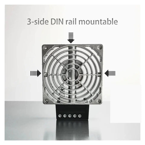Compact Cast Aluminum Electric Air Heater With Industrial Distribution Box 100 To 200 Watt 220 Volt High Performance Cartridge Shop Grade Workhorse mounted on DIN rail.