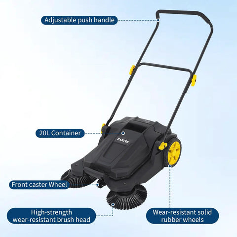 26 Inch Manual Push Floor Sweeper With 5 Gallon Waste Bin, Heavy Duty Walk Behind Hand Sweeper For Industrial Shop And Garage Use, Foldable Handle Design Perfect For Outdoor Street Cleaning Tasks