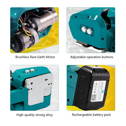 Rechargeable Electric Strapping Machine Portable Packing Sealer For PP PET Bands showing brushless motor and battery pack.