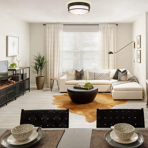 Living room with Black Flush Mount Ceiling Light 12 Inch Two Light Fixture For Bedroom Hallway Kitchen Living Room Close To Ceiling Modern Design Simple Install Versatile Ceiling Light For Any Space