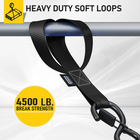 Heavy Duty Soft Loop Tie Down Straps 6 Pack 1500 Pound Working Load 4500 Pound Break Strength Rock Solid Industrial Anchor Slings For Securely Hauling Atvs Utvs And Lawn Tractors