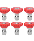 Podoy red 0-degree stainless steel pressure washer nozzle tips, 1/4 in quick-connect, orifice 3.0, 6-pack