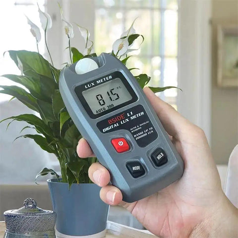 Pocket Light Meter For Photography And Plant Growth With LCD Display Lux And FC Measurement Auto And Manual Range High Accuracy 0.1 To 200000 Lux Pro Grade Photometer Sensor For Quick Readings, handheld near potted plant