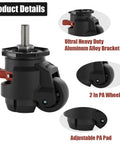 Built Tough Adjustable Leveling Casters Set Of Four With Two Inch Retractable Swivel Wheels For Rock Solid Stability And Easy Glide On Workbenches Or Heavy Machinery Handles 2200 Lbs: Close-up of heavy-duty aluminum bracket with adjustable PA wheel.