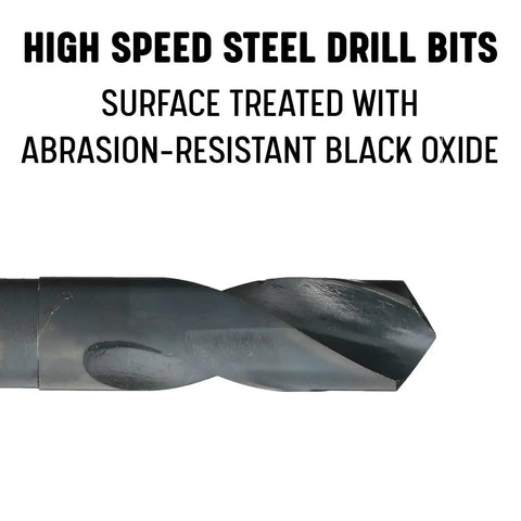 Heavy Duty High Speed Steel Drill Bit With Black Oxide Finish Economy Reduced Shank Half Inch Round Shank Three Flat Spiral Flute 118 Degree