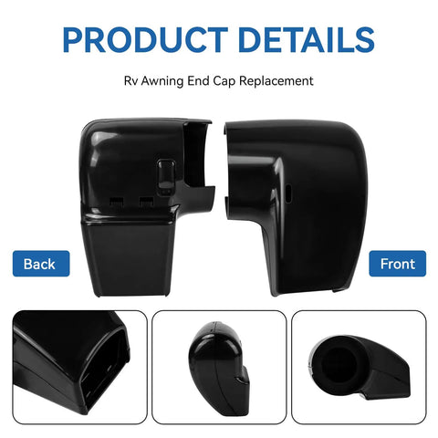 RV Awning End Cap Replacement Kit Compatible With Altitude And Compass Arm Hardware R001931006, shown front and back view.