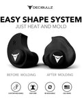 Custom Molded Reusable Earplugs For Noise Reduction 25 Decibel Level Block Out The City Chaos And Fly In Comfort With These Acoustic Filter Earplugs For Noise Sensitivity And Flights All Day Use Black, shown before and after molding.